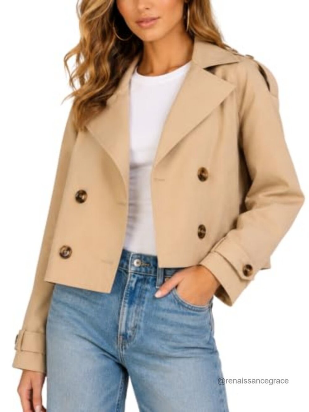 Oversized Cropped Double-Breasted Trench Jacket